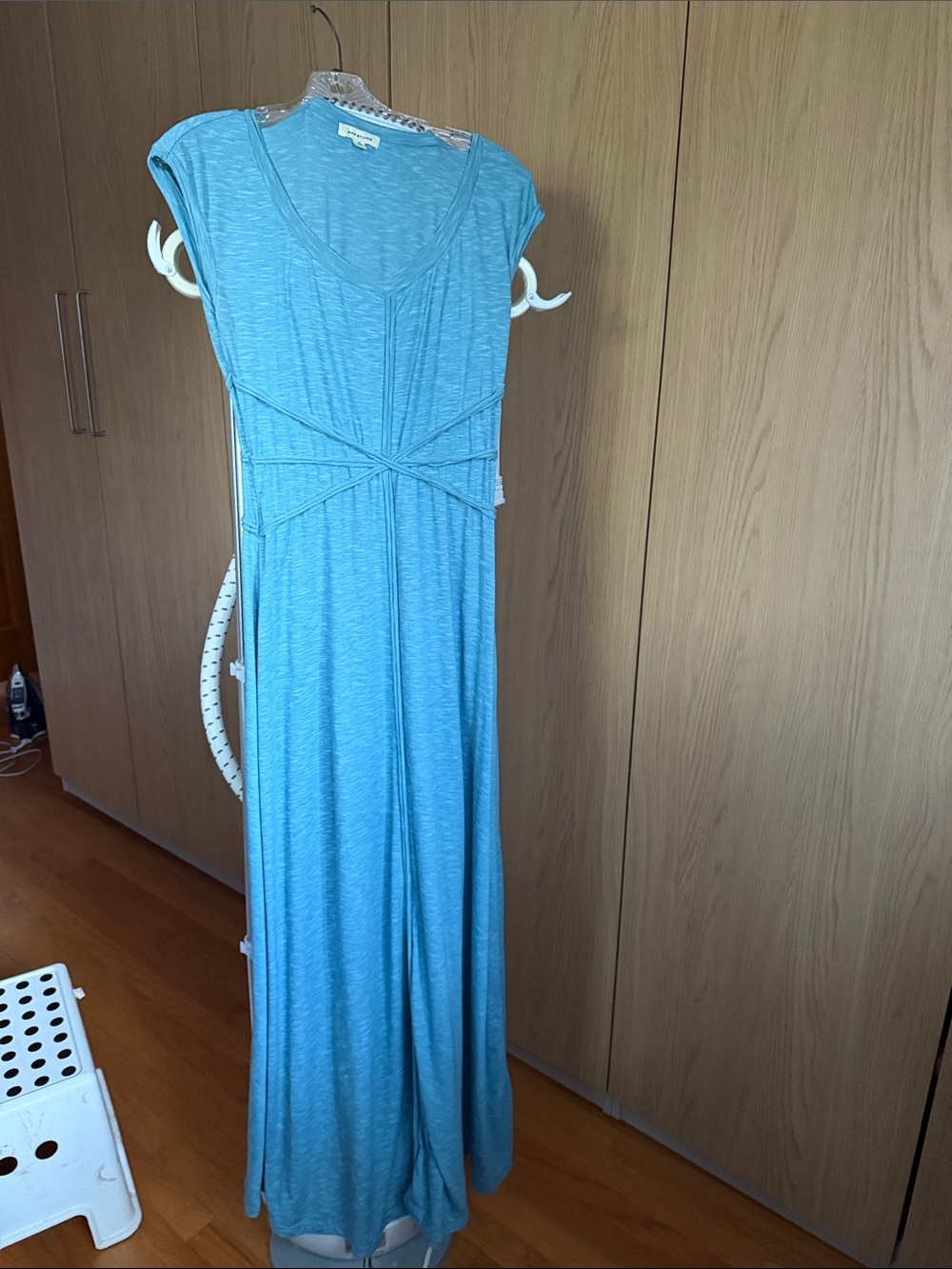 Max Studio Slate Blue V-Neck Cap Sleeve Maxi Dress